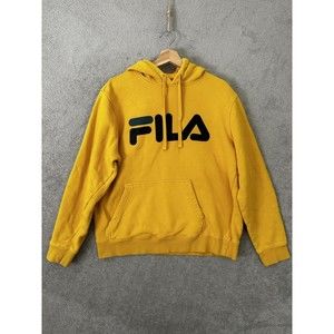 Fila Sweatshirt Men's Large Yellow Hoodie Sweater Pullover Logo * Authentic